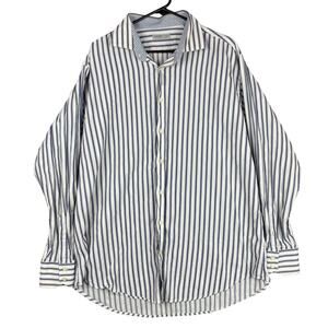 Jack Stone By Thomas Dean Mens Shirt White Blue Gray Stripe Button Down XXL